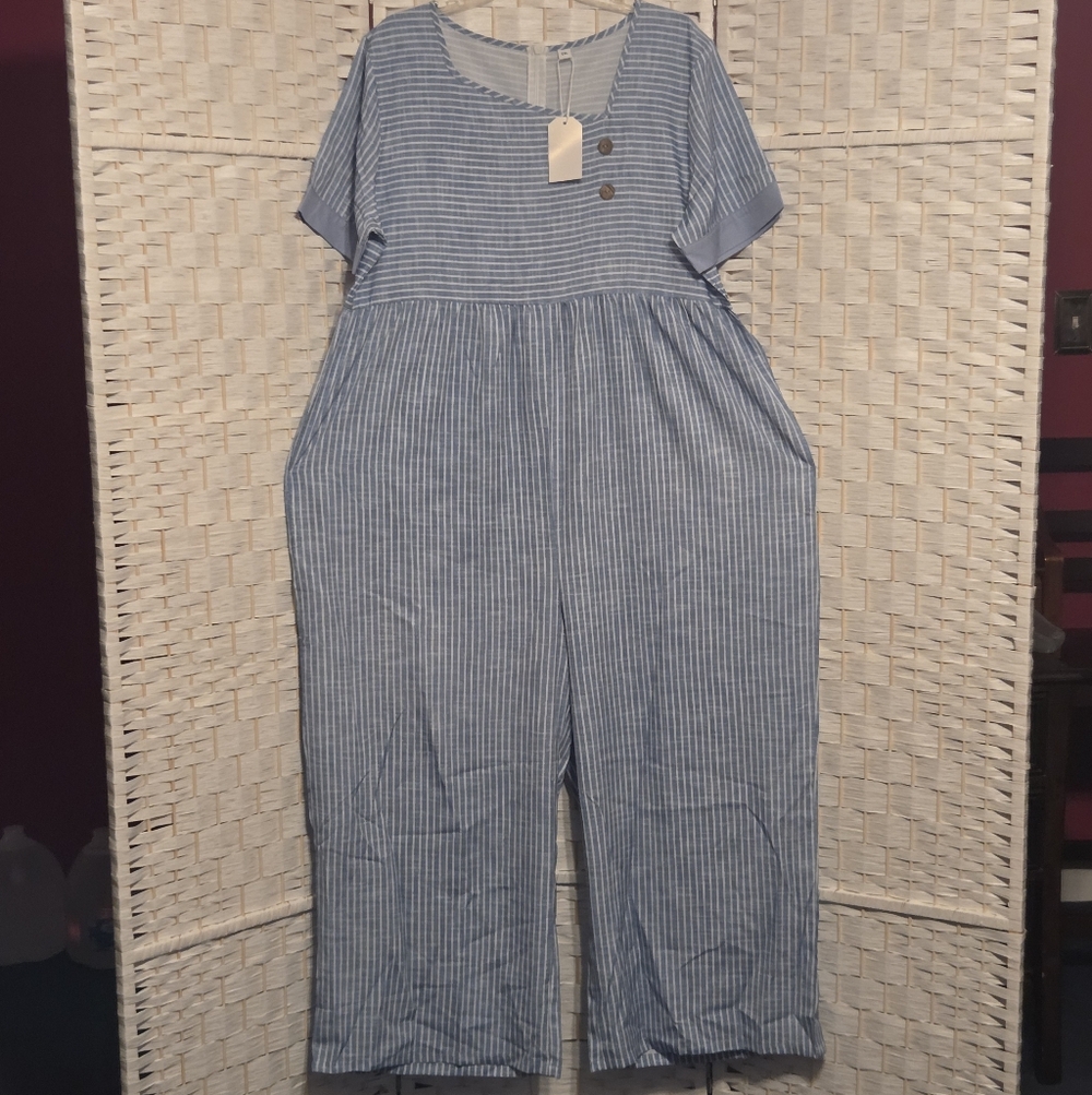 Blue Striped Women's Jumpsuit NWT  Size XXL
